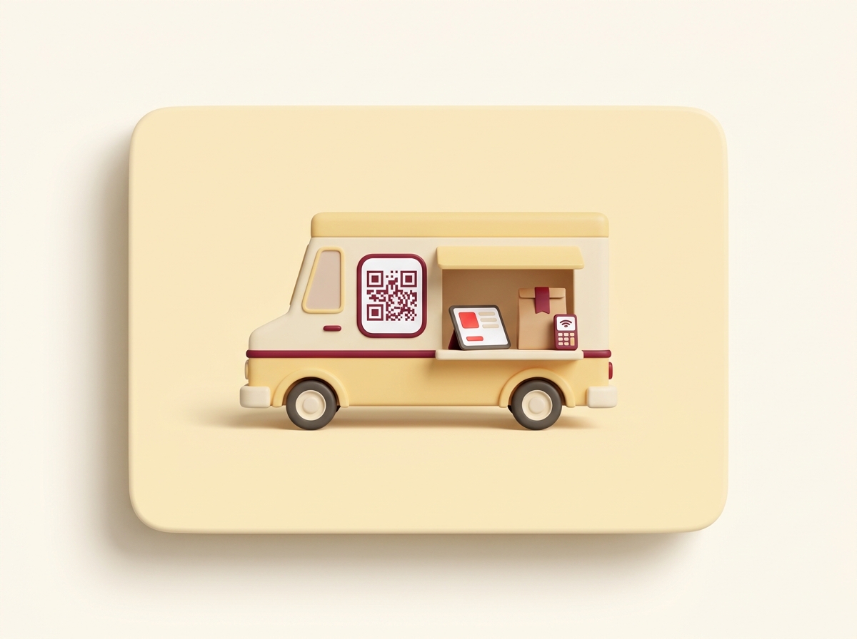 Food truck with QR code ordering and mobile payment terminal