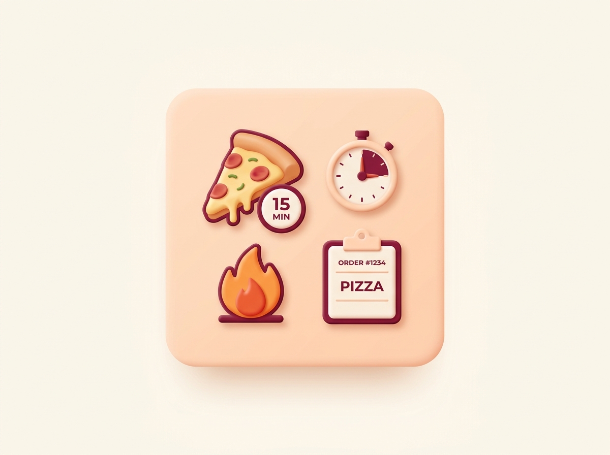 Pizzeria — 15 minute prep time, hot oven, order ticket